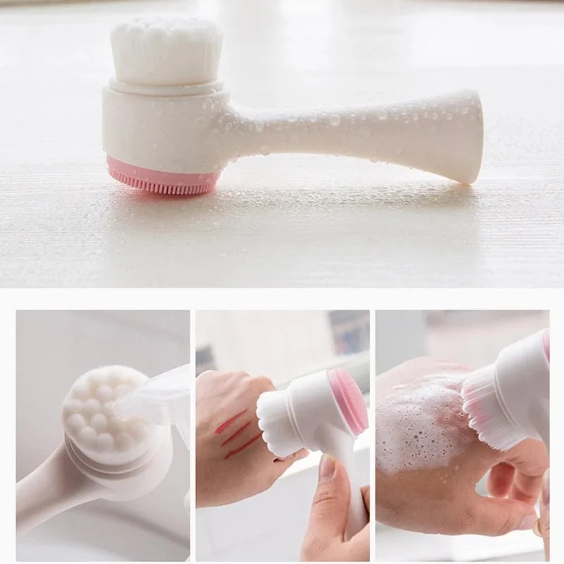 Cepillo de limpieza Facial de silicona doble 3D, cepillo Facial de masaje Manual, exfoliante de cerdas suaves, cepillo de lavado de cara de doble cara