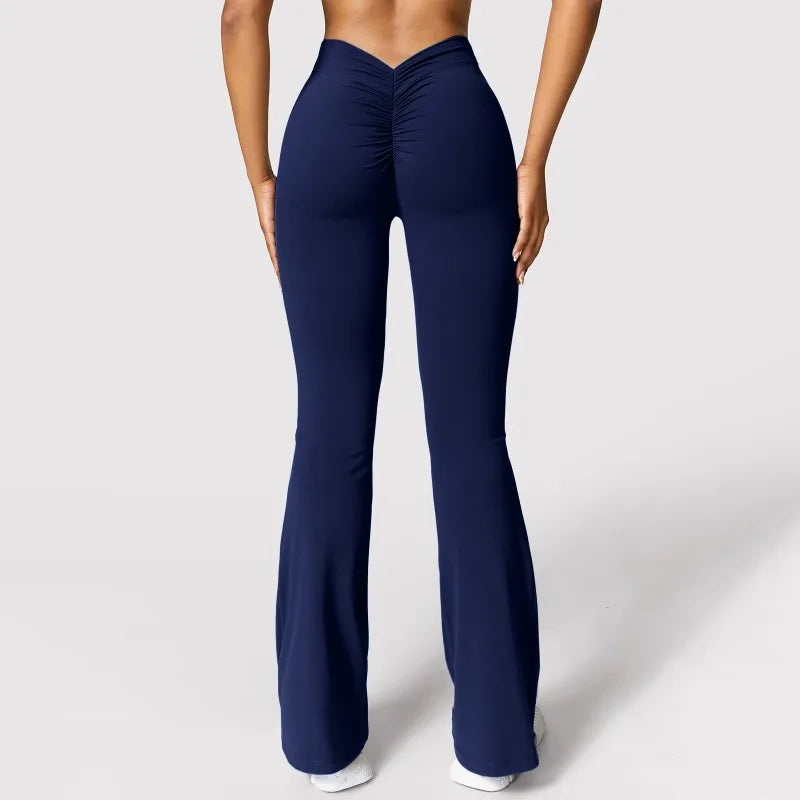 Leggings de Micro cuerno a la moda para mujer, pantalones deportivos con espalda en V, pantalones de gimnasio con realce de cintura alta, mallas informales ajustadas sólidas