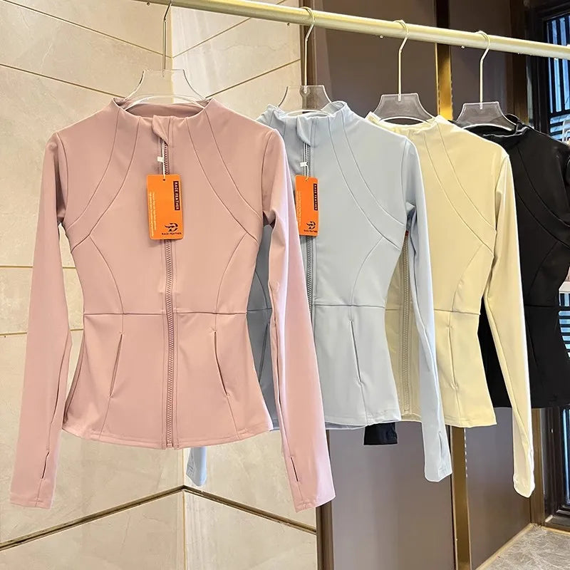 Chaqueta deportiva con cremallera para mujer, camisa de Yoga para Fitness, abrigos para entrenamiento y correr, cárdigan cálido de manga larga para gimnasio, chaqueta ajustada ajustada, ropa deportiva