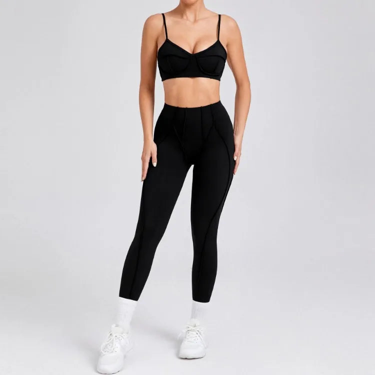 Yoga Sets Sports Fitness High Waist Hip-lifting Shapeing Trousers Backless Bra Suit Workout Gym Leggings Sets for Women