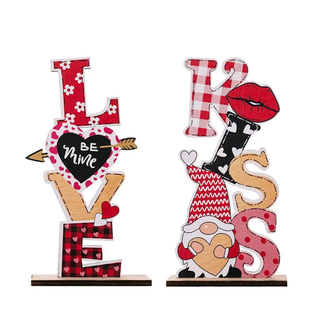 Wood Decorative Love/KISS Letter Retro Wedding Desktop Cutout Table Ornaments Sweet Gift For Valentine Thanksgiving Handicraft