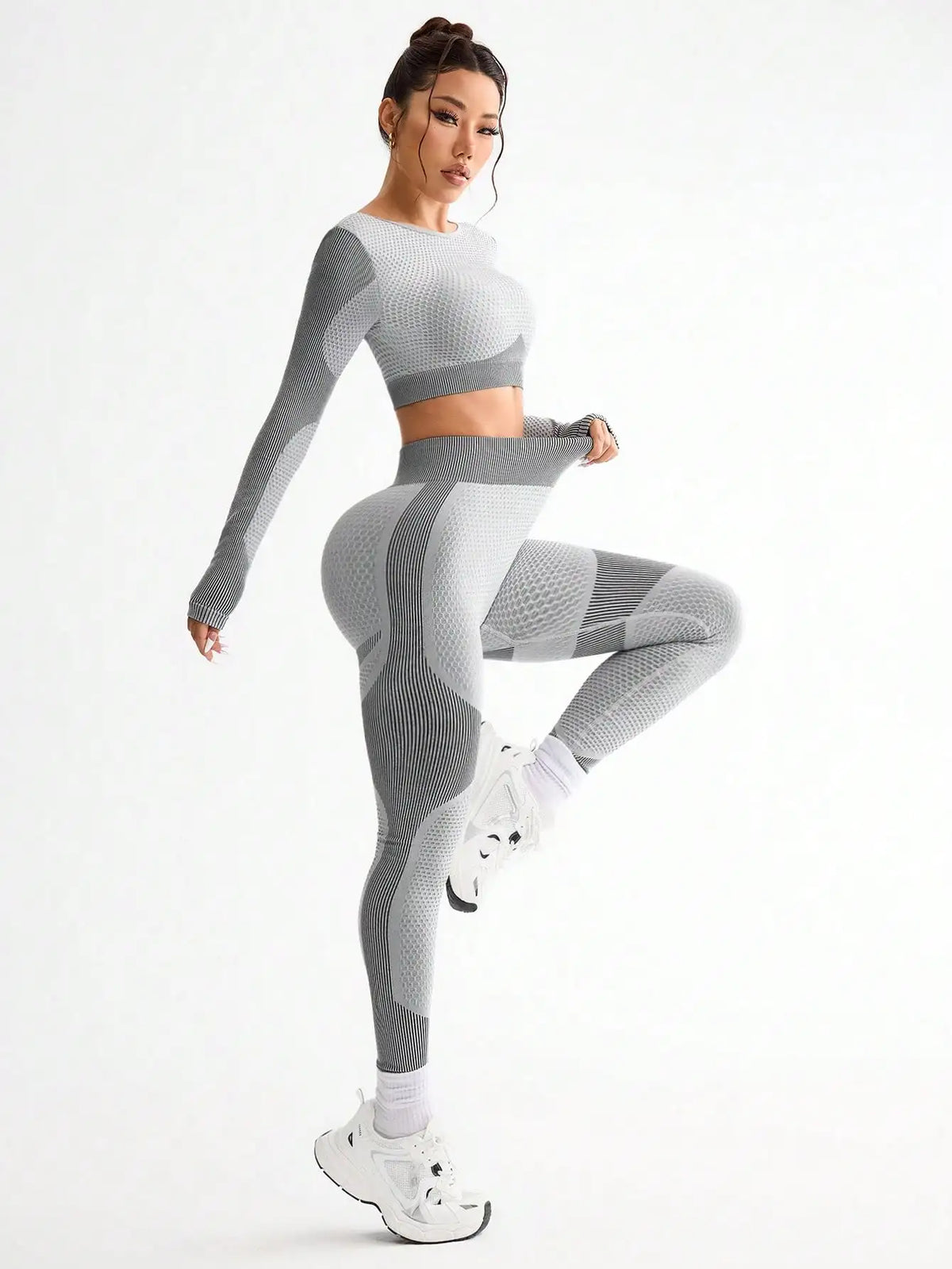 Traje de Yoga sin costuras para mujer, traje deportivo ajustado para correr, transpirable, para Fitness al aire libre, 2 uds.