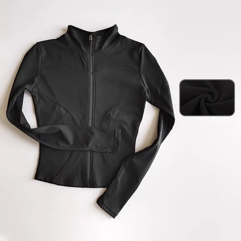 Chaqueta de manga larga para deportes al aire libre para mujer, ropa de Yoga delgada, cárdigan de secado rápido con cremallera, cuello alto, chaqueta para correr, Fitness, Top