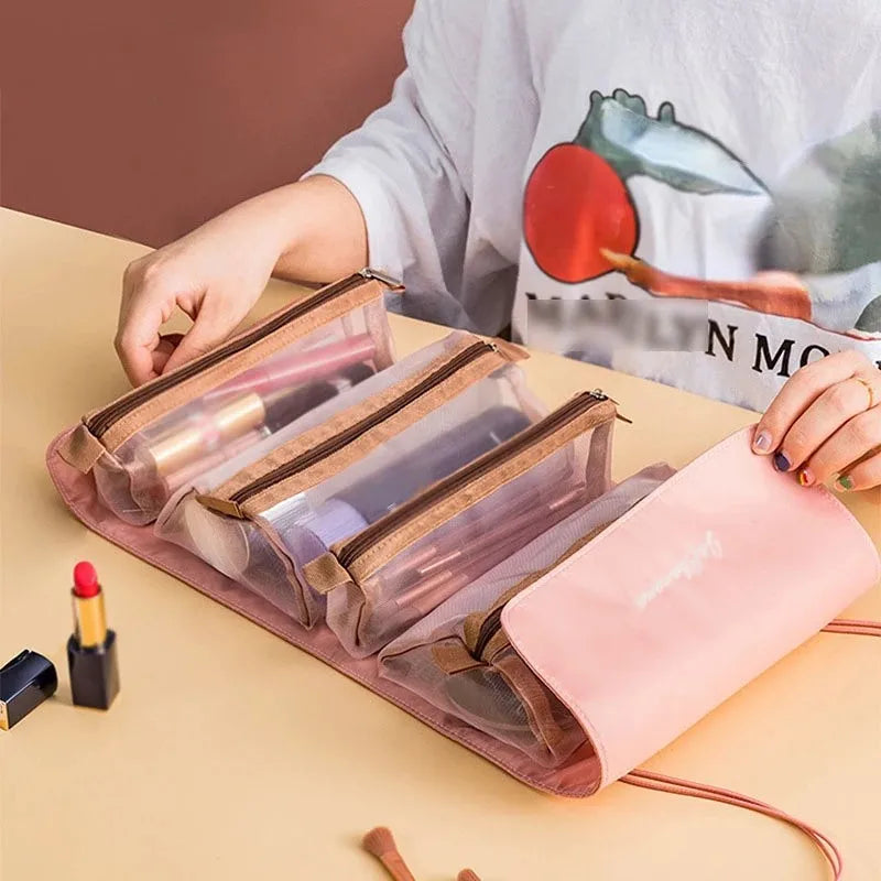 Bolsa de cosméticos desmontable, portátil, de gran capacidad, 4 en 1, bolsas de maquillaje, bolsa de aseo plegable portátil para almacenamiento de cosméticos de viaje