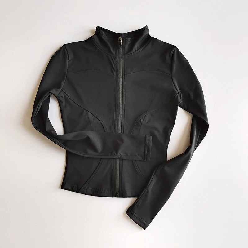 Chaqueta de manga larga para deportes al aire libre para mujer, ropa de Yoga delgada, cárdigan de secado rápido con cremallera, cuello alto, chaqueta para correr, Fitness, Top