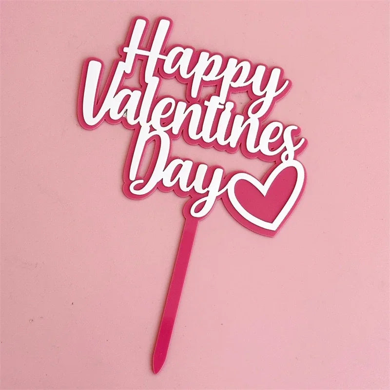 10PCS Acrylic Cake Topper Happy Valentine's Day Cupcake Topper for Wedding Party Cake Decorations Love Heart Dessert Decoration