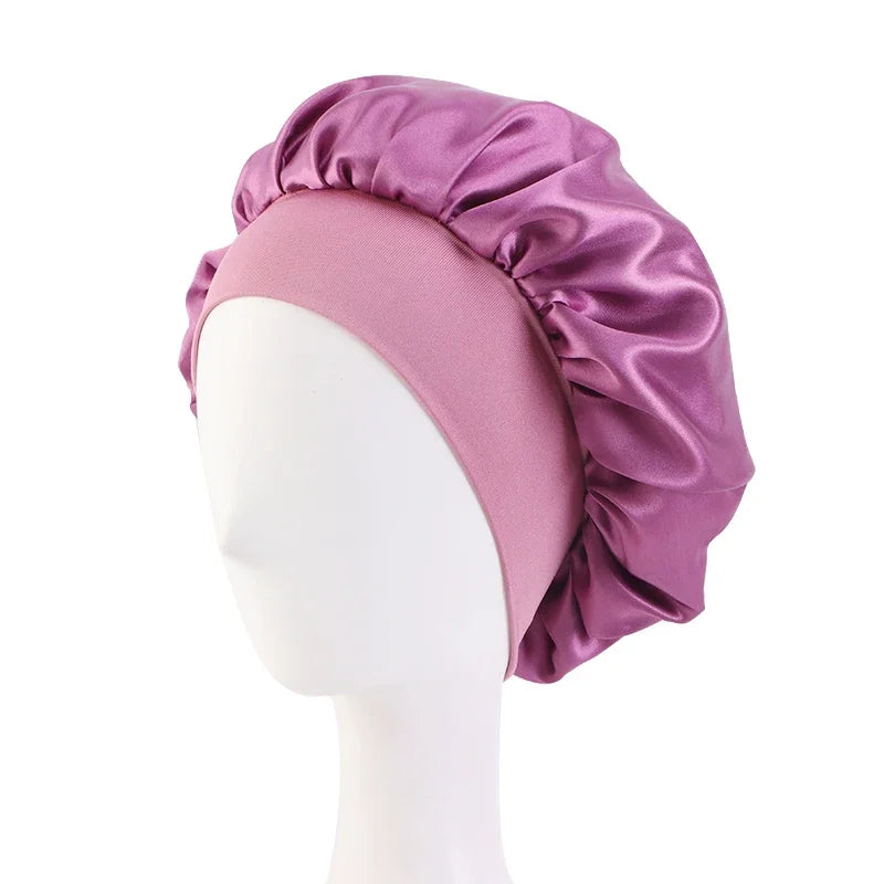 Nuevo gorro de dormir de ala ancha de satén, gorro sedoso para dormir, gorro para dormir con banda suave elástica, gorro de estilismo, herramienta para envolver el cabello
