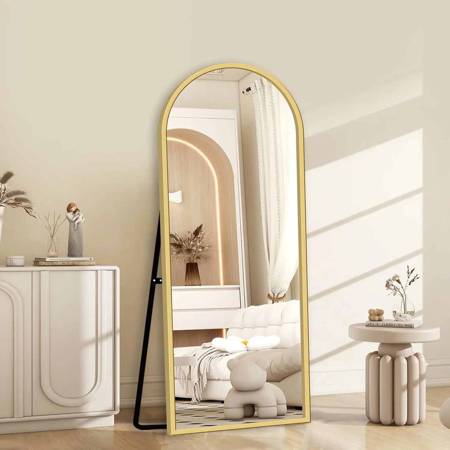 Full Length modern Mirror with Stand - 57" x 18" Aluminum Alloy Frame Full Body Mirror