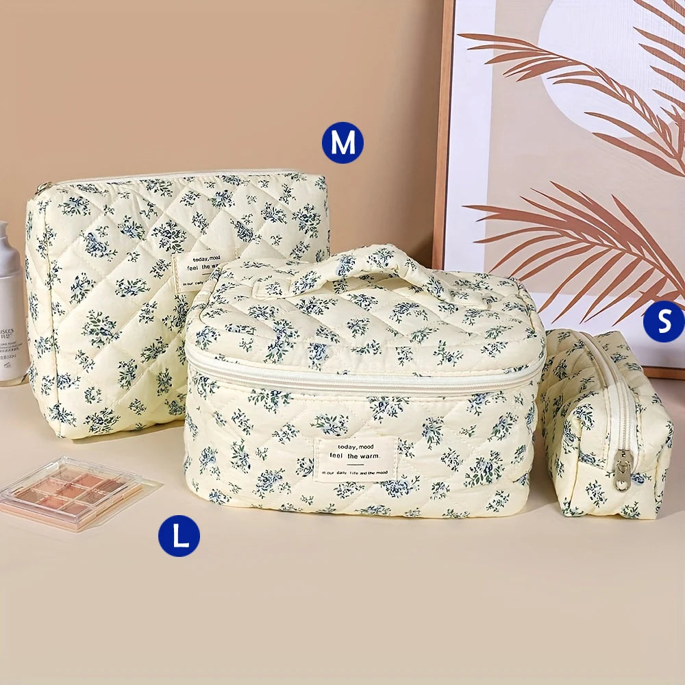 Bolsa de maquillaje de algodón acolchado para mujer, organizador de cosméticos con cremallera, bolso de tela con forma de caja, estuche de aseo portátil para niñas, 1 Uds.