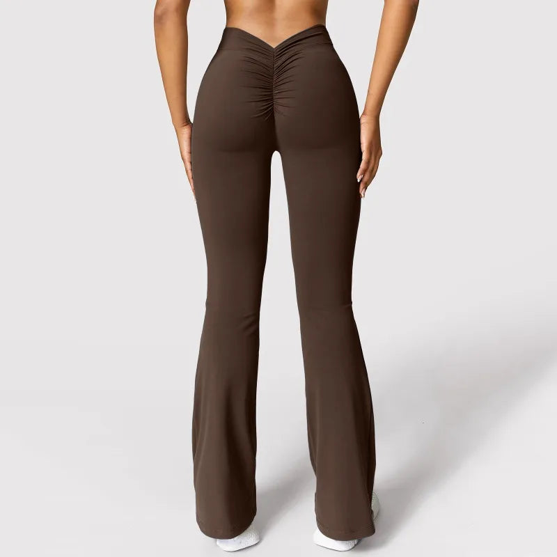 Leggings de Micro cuerno a la moda para mujer, pantalones deportivos con espalda en V, pantalones de gimnasio con realce de cintura alta, mallas informales ajustadas sólidas