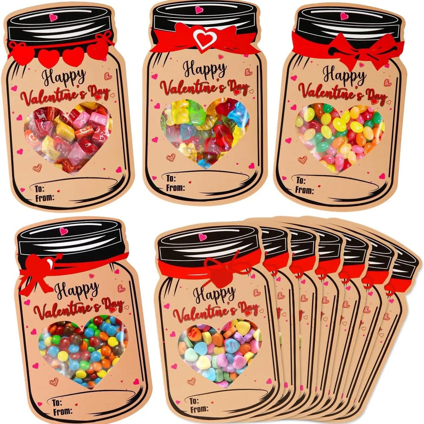 20pcs Happy Valentines Day Gift Bags Drift Bottle Greeting Card Wedding Party Classroom Exchange Fun Pack DIY Packaging Decor