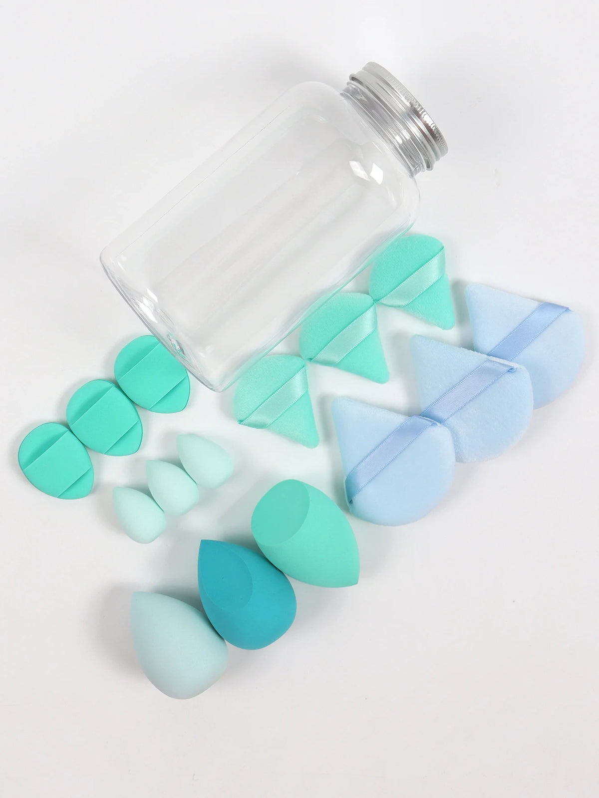 Primavera 15 latas, 3 esponjas para polvos sueltos y 3 mini esponjas para polvos sueltos y 3 mini huevos de maquillaje y 3 mini esponjas con cojín de aire, mezcla de bases