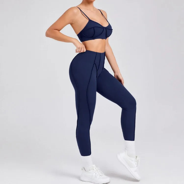 Yoga Sets Sports Fitness High Waist Hip-lifting Shapeing Trousers Backless Bra Suit Workout Gym Leggings Sets for Women