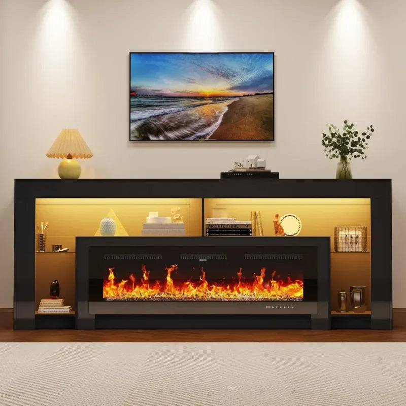 fireplace TV Stand with 50" Fireplace, Entertainment Center with Electronic Flame and LED Lights