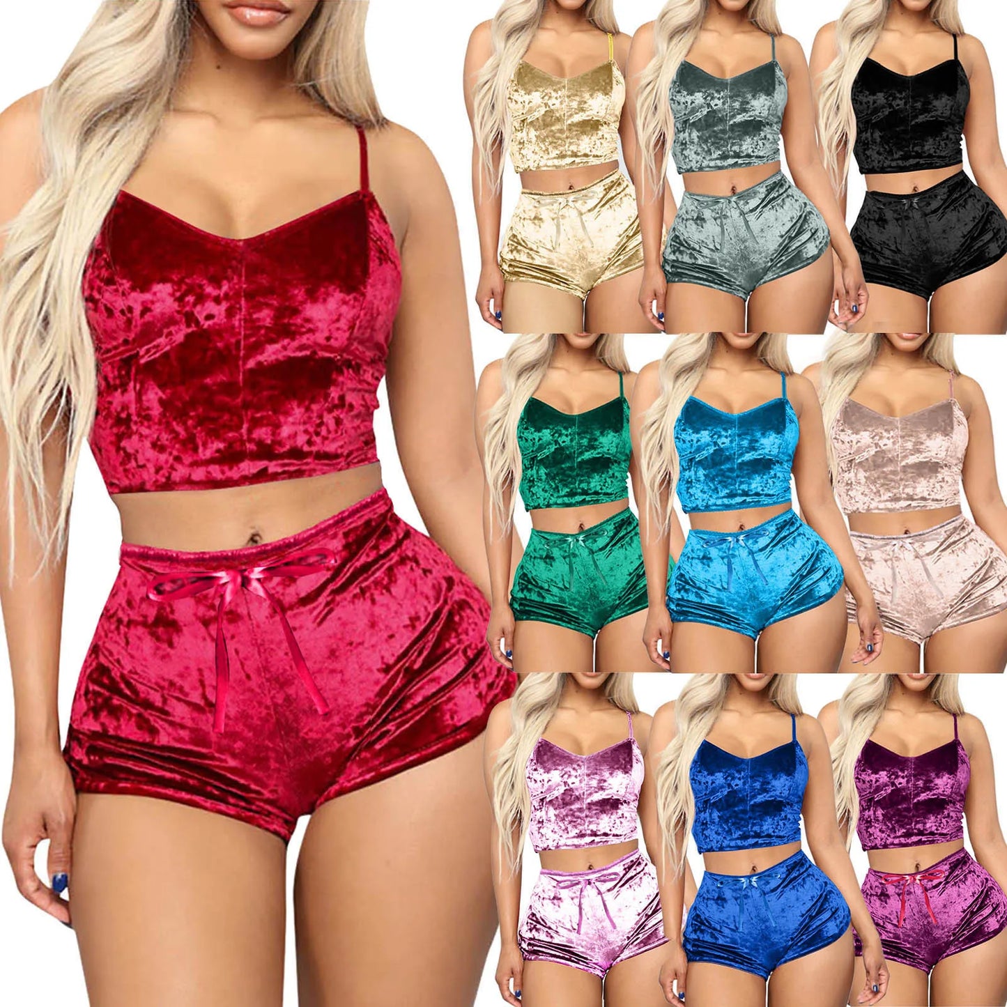 Women Pajama Set V Neck Sling Sexy Pajama Set Sleeveless Shorts Night Home Suits Wear Casual Soft Homeclothes Top And Shorts