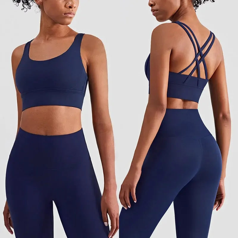 Ropa de Yoga de 2 piezas, chándal para mujer, ropa atlética, traje de Fitness para Pilates, entrenamiento de gimnasio, ropa de realce, Sujetador deportivo, traje de mallas