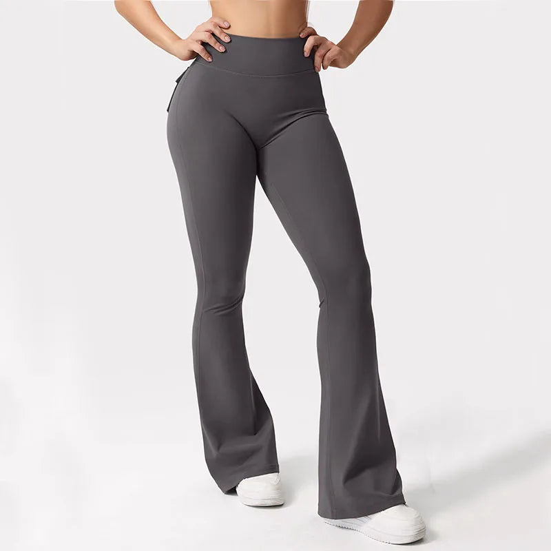 Las más nuevas mallas de Yoga de pierna ancha y alta elasticidad para mujer, sensación desnuda, ropa de trabajo de compresión para Fitness con bolsillos, pantalones de Yoga ﻿