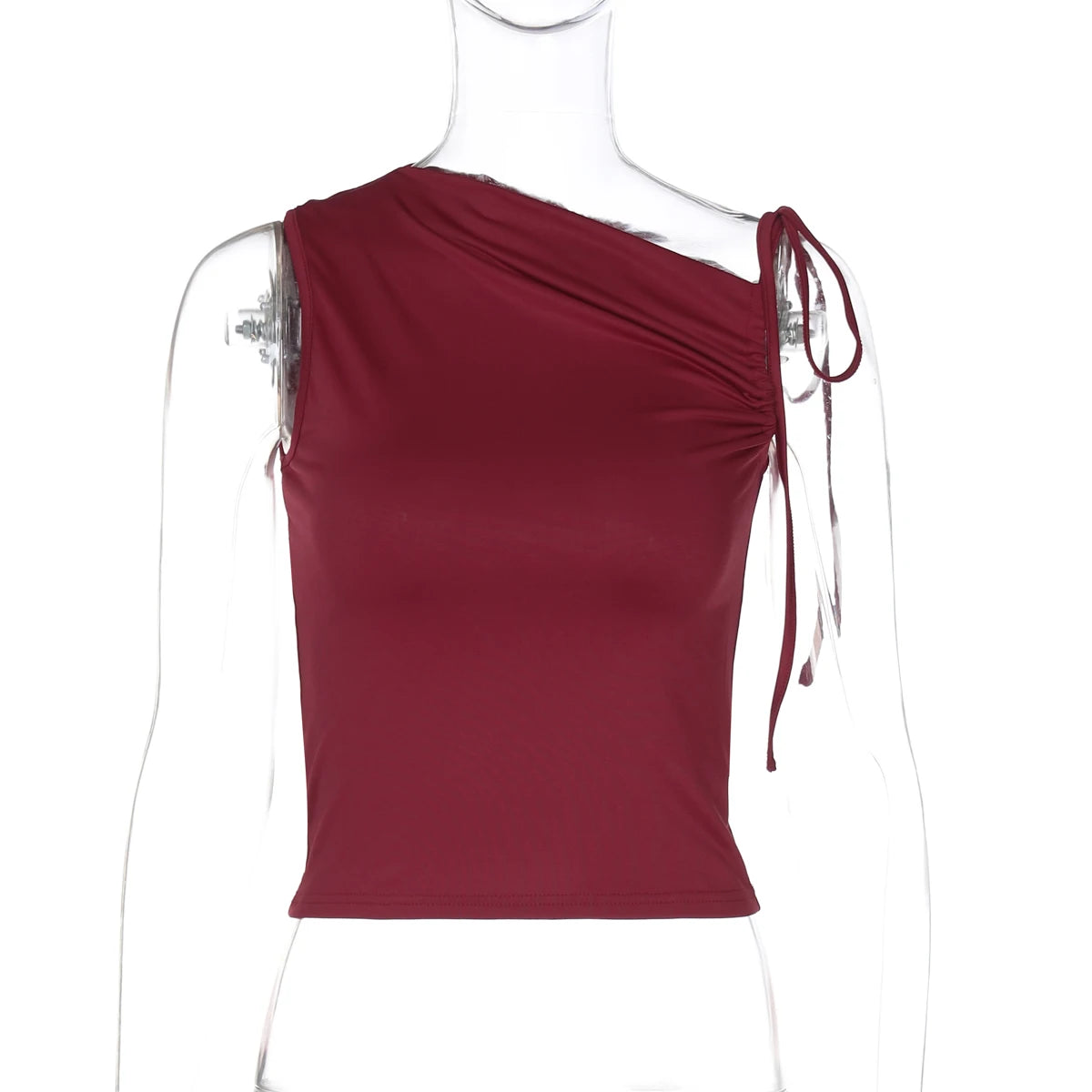 Dulzura Sleeveless Skew Collar Ruched Lace Up Bodycon Crop Top Sexy Elegant Casual Tank Party Club Streetwear Spring Summer