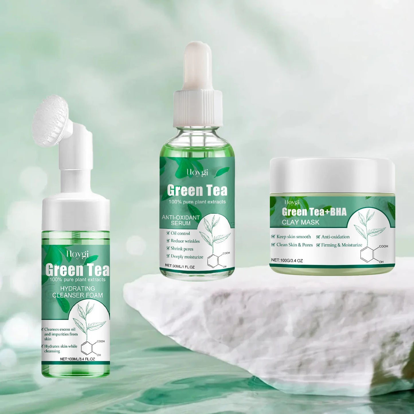 Green Tea Mask Pore Shrinking Oil Control Blackhead Removal Hyaluronic Acid Nourishing Moisturizing Face Wash Foam Face Cleanser