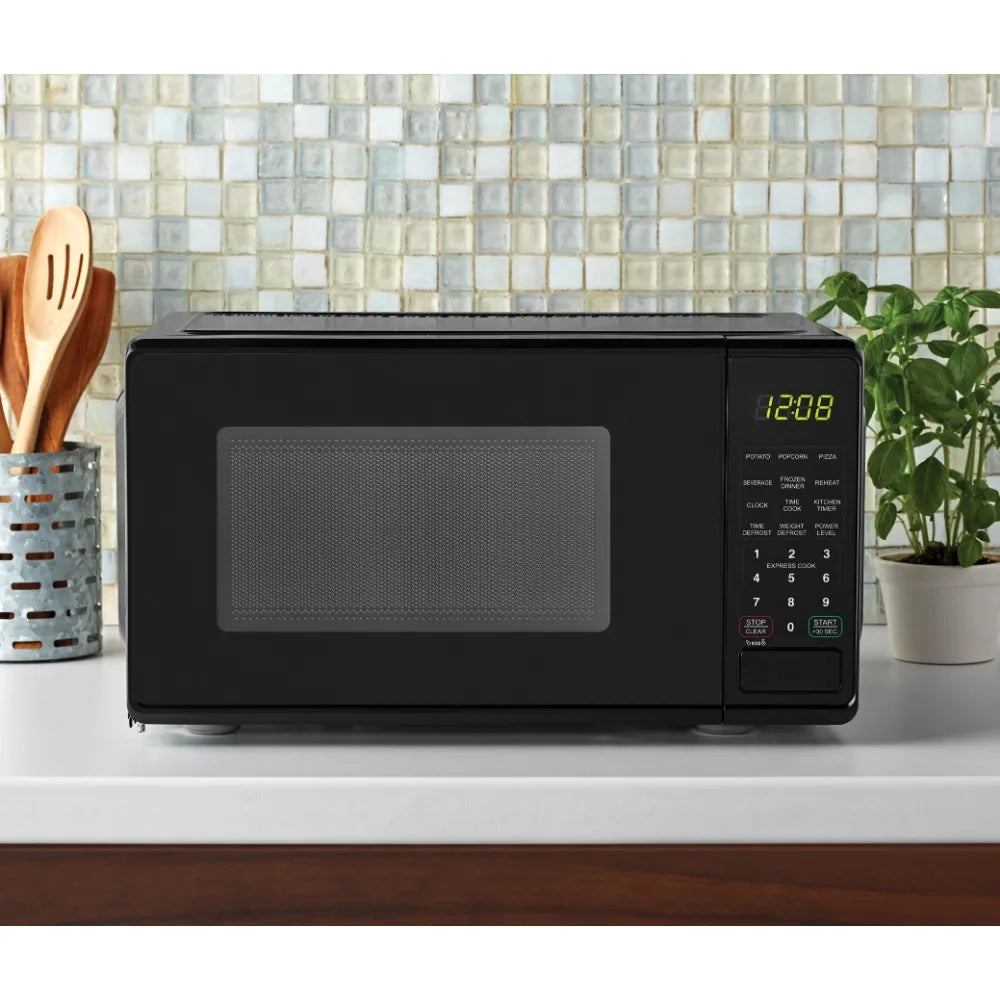 Microwave Oven, 700 Watts, Black, New, LED Display, Kitchen Timer, Household Tabletop Microwave Oven