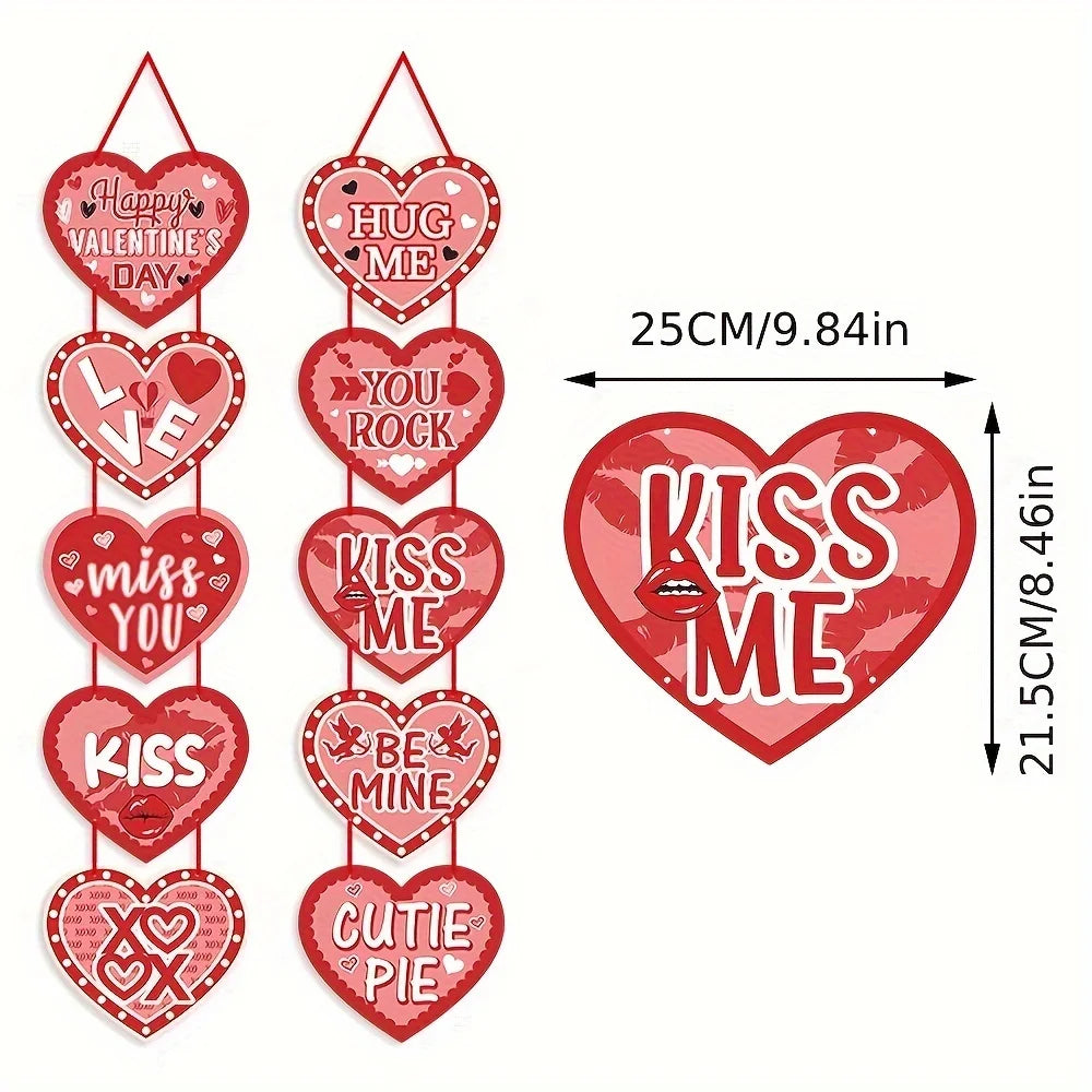 1 Pair Valentine's Day Heart Banner Decorations - DIY  Conversation Hearts Decorations  White And Red  Love Miss You Kiss Hug