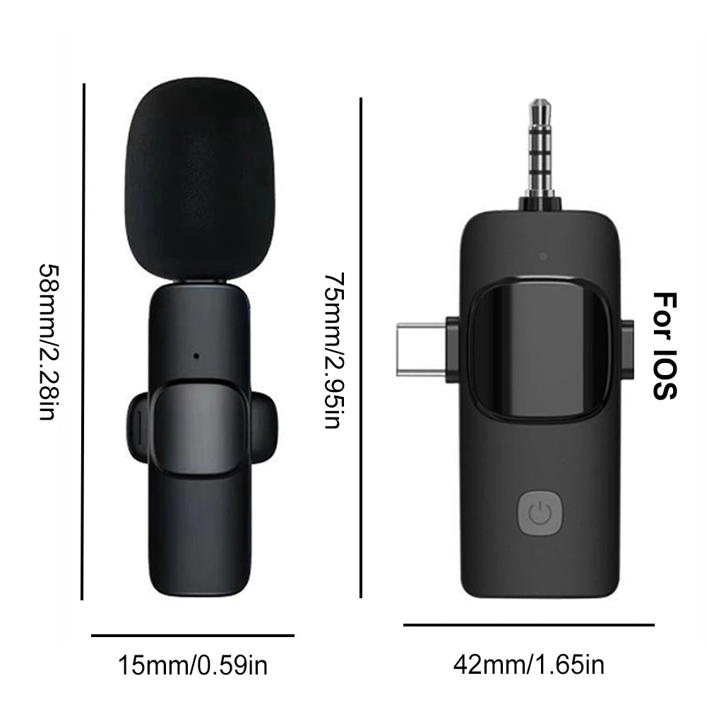 2.4G Wireless Lavalier Microphone Audio Video Recording Mini Lapel Mic Noise Reduction 3 in 1 for iPhone Huawei Xiaomi Samsung