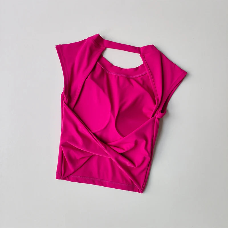 Camiseta deportiva con almohadilla  espalda descubierta, traje de Yoga adelgazante de secado rápido, ropa superior
