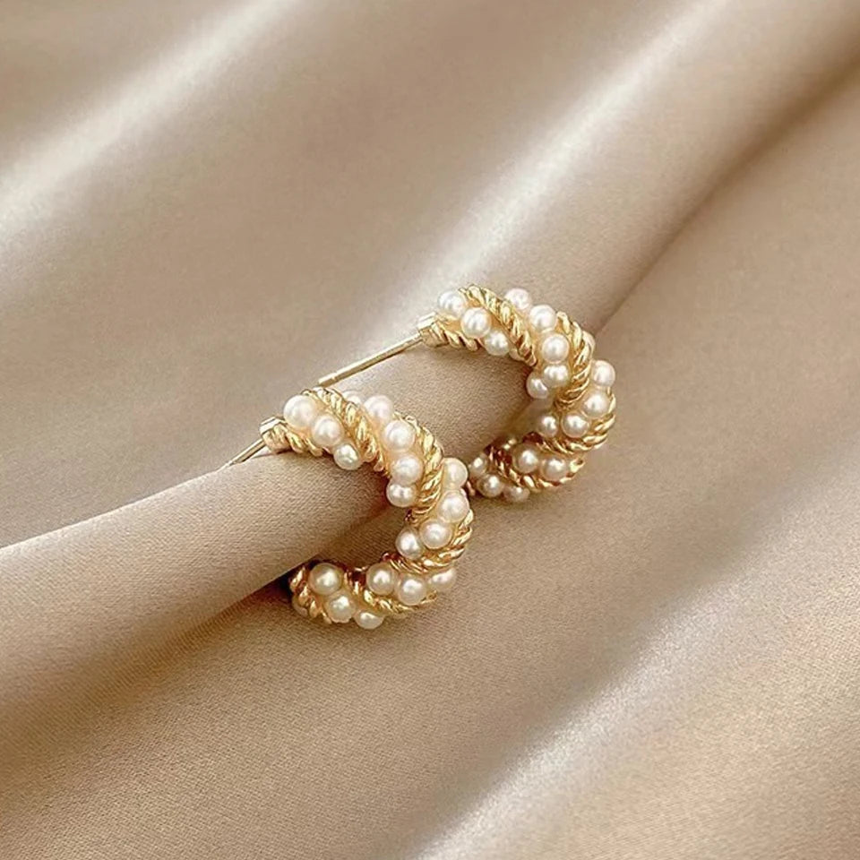 pendientes circulares de perlas de imitación francesas, aretes de aro redondos pequeños para mujer, pendientes de textura exquisita, joyería, regalo para niñas