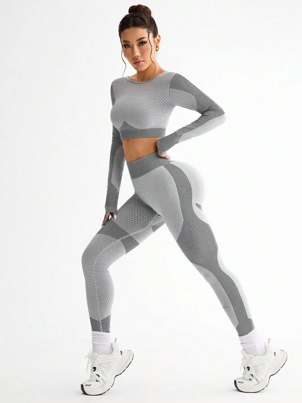 Traje de Yoga sin costuras para mujer, traje deportivo ajustado para correr, transpirable, para Fitness al aire libre, 2 uds.