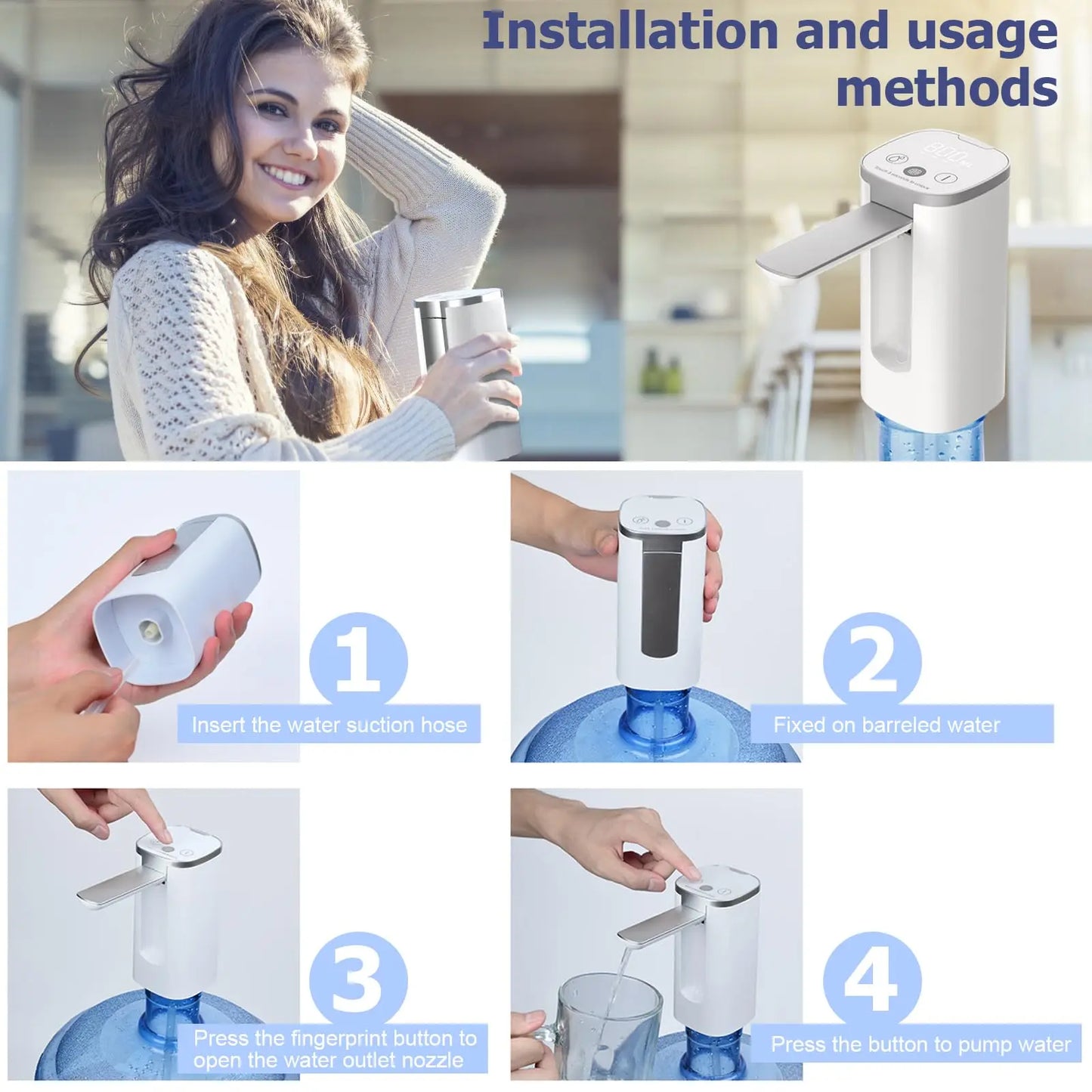 Water Bottle Dispenser, Universal Foldable Automatic Water Bottle Pump with Display, Portable Electric Drinking Water Pump