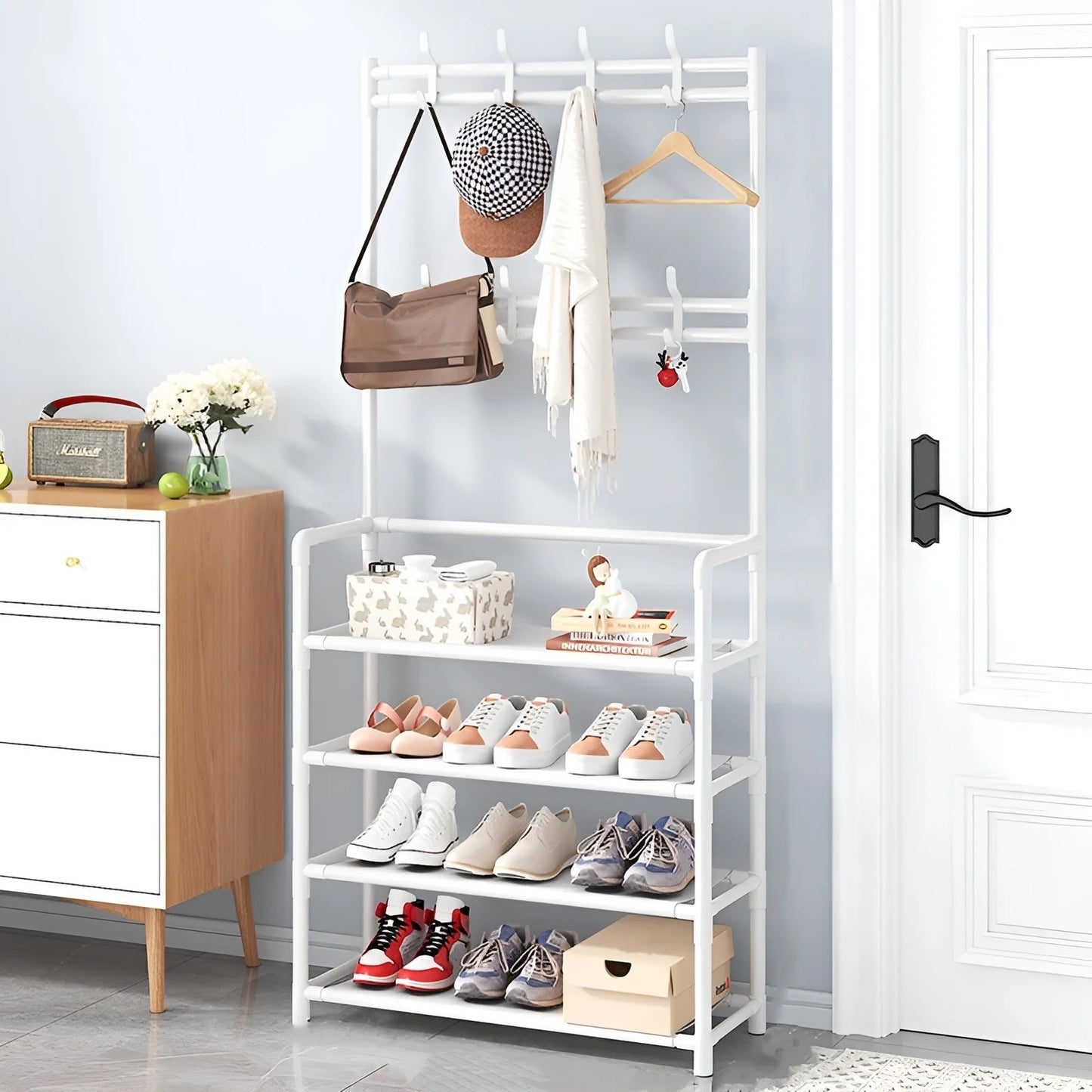 Rack Coat Rack Simple Metal Storage Rack with Hooks Multipurpose Coat Hanger and Shoe Shelf  for Entryway Home