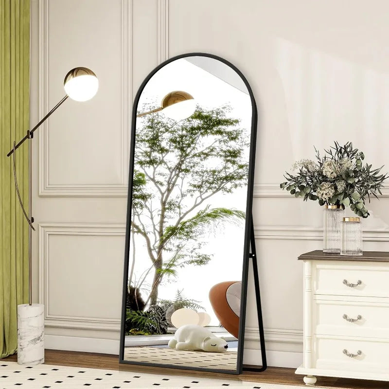 Full Length modern Mirror with Stand - 57" x 18" Aluminum Alloy Frame Full Body Mirror