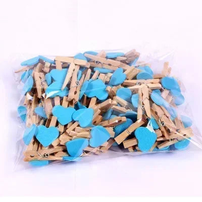 30x4mm 50pcs Wooden Colored Love Heart Photo Clip Memo Paper Peg Clothespin Stationery Valentine's Day Wedding Party Craft Decor