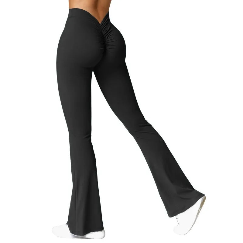 Leggings de Micro cuerno a la moda para mujer, pantalones deportivos con espalda en V, pantalones de gimnasio con realce de cintura alta, mallas informales ajustadas sólidas