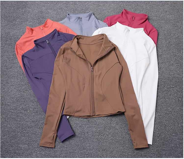 Chaqueta deportiva para mujer, camisa de manga larga, abrigo de entrenamiento, ropa de entrenamiento de gimnasia, ropa deportiva de Yoga