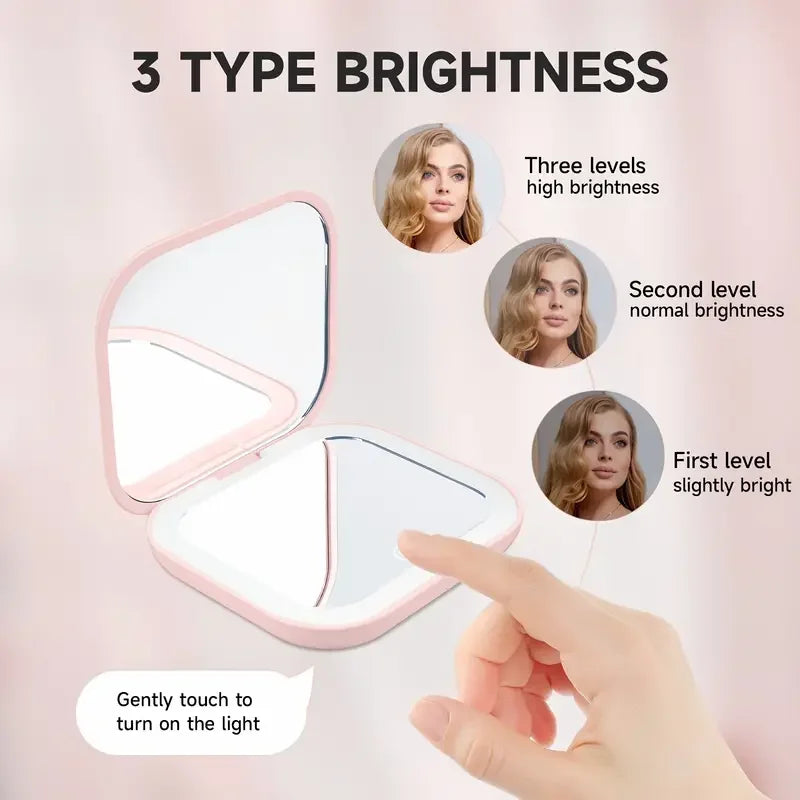 Espejo Compacto con Luces, Aumento 1X/2X, Espejo de Maquillaje LED Portátil, Plegable, de Bolsillo, para Viaje, Regalo o Bolso