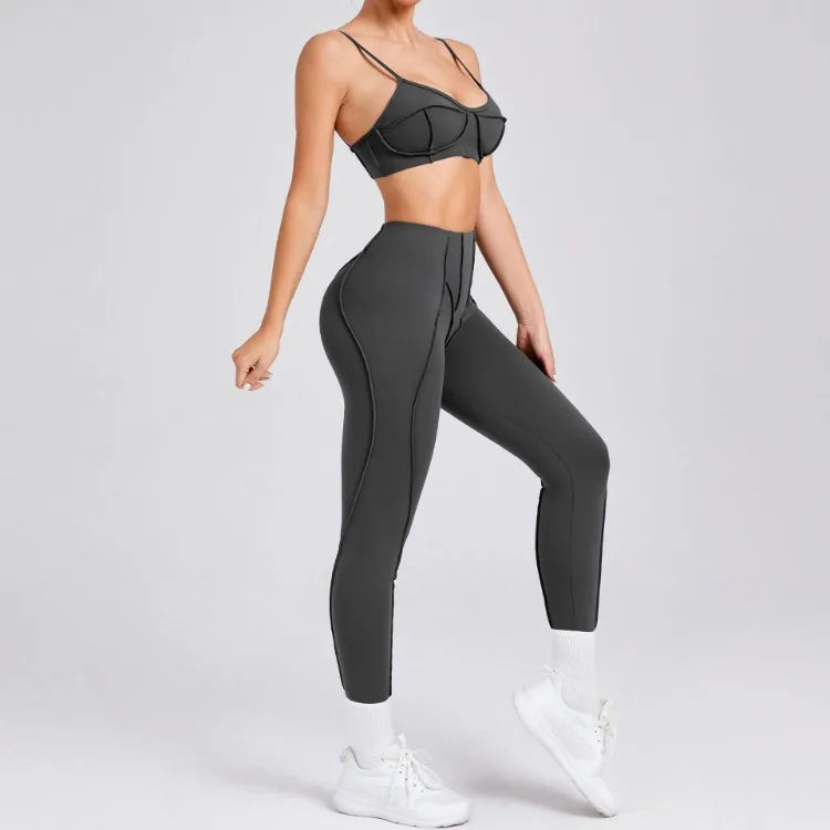 Yoga Sets Sports Fitness High Waist Hip-lifting Shapeing Trousers Backless Bra Suit Workout Gym Leggings Sets for Women