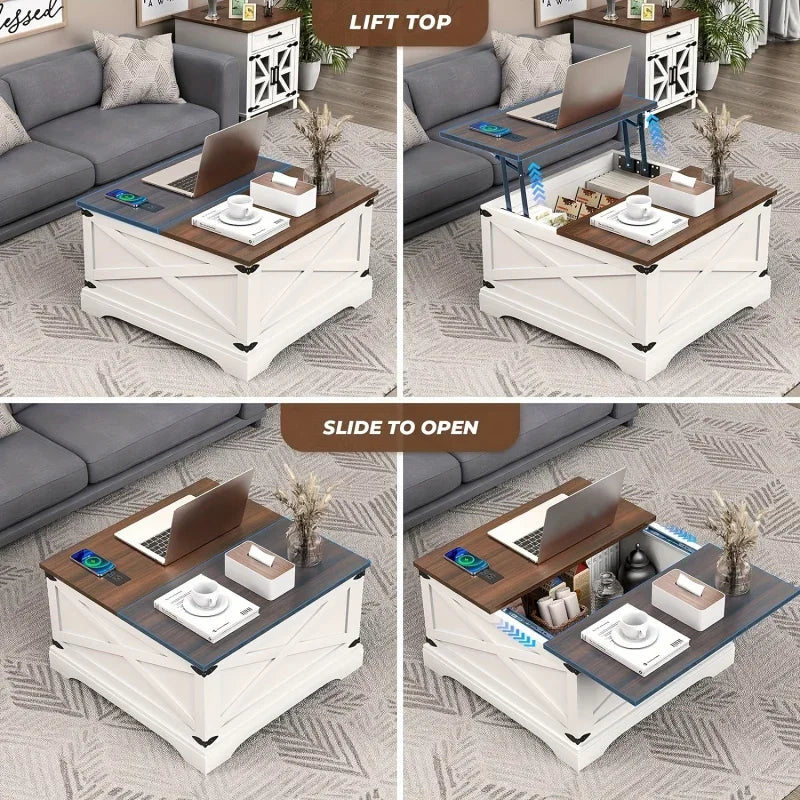 coffee table, lift top coffee table with wireless charging station, coffee table with large hidden storage