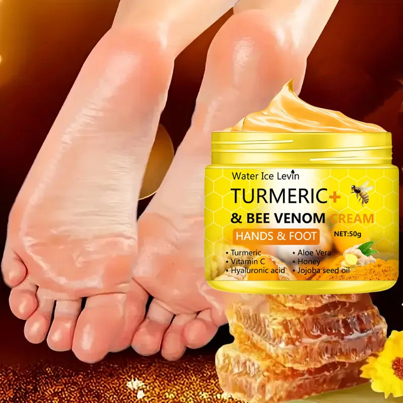 Crema antisecado para pies con veneno de abeja y cúrcuma, reparación de grietas para manos, crema para el cuidado de la piel, pies muertos, piel de las manos