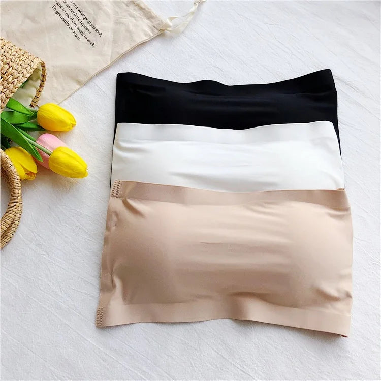 Ice Silk Strapless Bra Girls Seamless Crop Tube Top Bralette for Women Sexy Soft Bras Large Size Bustier Tops Summer Underwear