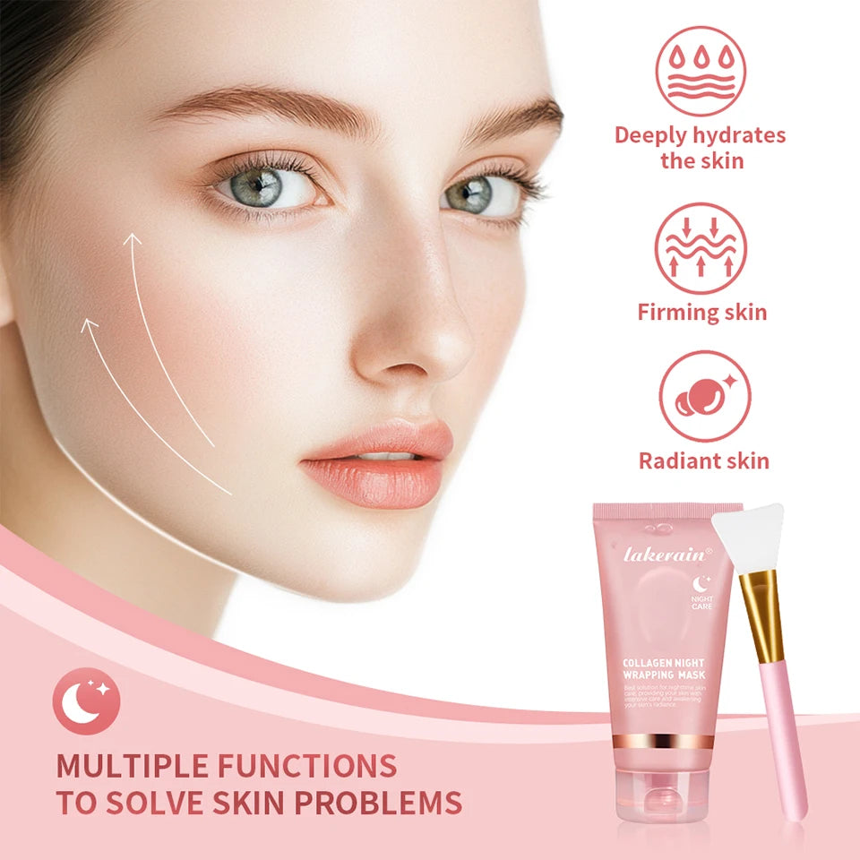 Mascarilla Facial de colágeno, paquete de envoltura nocturna, elasticidad, cuidado de hidratación, reduce la flacidez, Colágeno Hidrolizado para