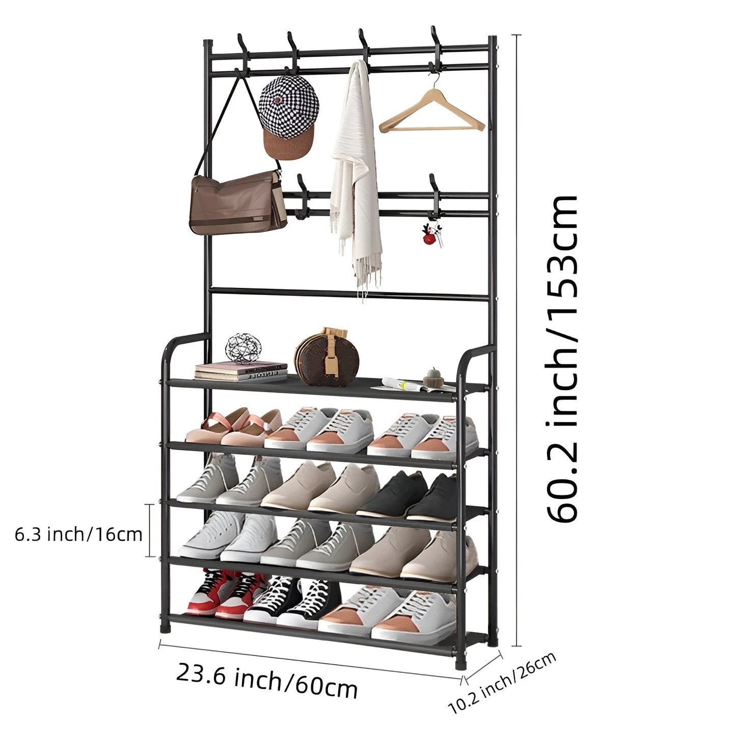 Rack Coat Rack Simple Metal Storage Rack with Hooks Multipurpose Coat Hanger and Shoe Shelf  for Entryway Home