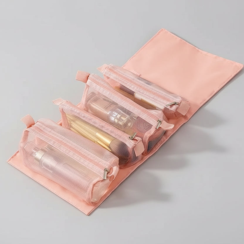 Bolsa de cosméticos desmontable, portátil, de gran capacidad, 4 en 1, bolsas de maquillaje, bolsa de aseo plegable portátil para almacenamiento de cosméticos de viaje