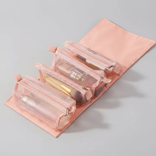 Bolsa de cosméticos desmontable, portátil, de gran capacidad, 4 en 1, bolsas de maquillaje, bolsa de aseo plegable portátil para almacenamiento de cosméticos de viaje