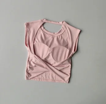 Camiseta deportiva con almohadilla  espalda descubierta, traje de Yoga adelgazante de secado rápido, ropa superior