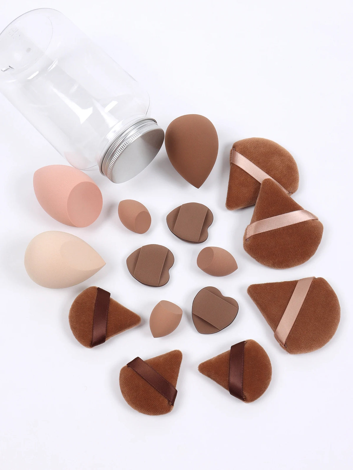 Primavera 15 latas, 3 esponjas para polvos sueltos y 3 mini esponjas para polvos sueltos y 3 mini huevos de maquillaje y 3 mini esponjas con cojín de aire, mezcla de bases