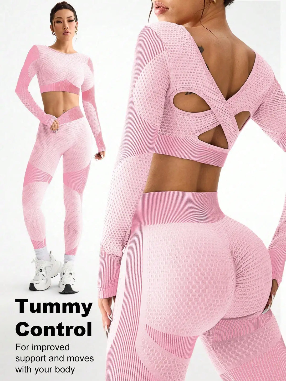 Traje de Yoga sin costuras para mujer, traje deportivo ajustado para correr, transpirable, para Fitness al aire libre, 2 uds.