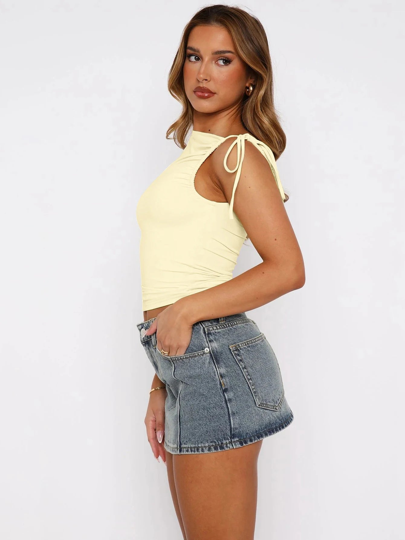 Dulzura Sleeveless Skew Collar Ruched Lace Up Bodycon Crop Top Sexy Elegant Casual Tank Party Club Streetwear Spring Summer