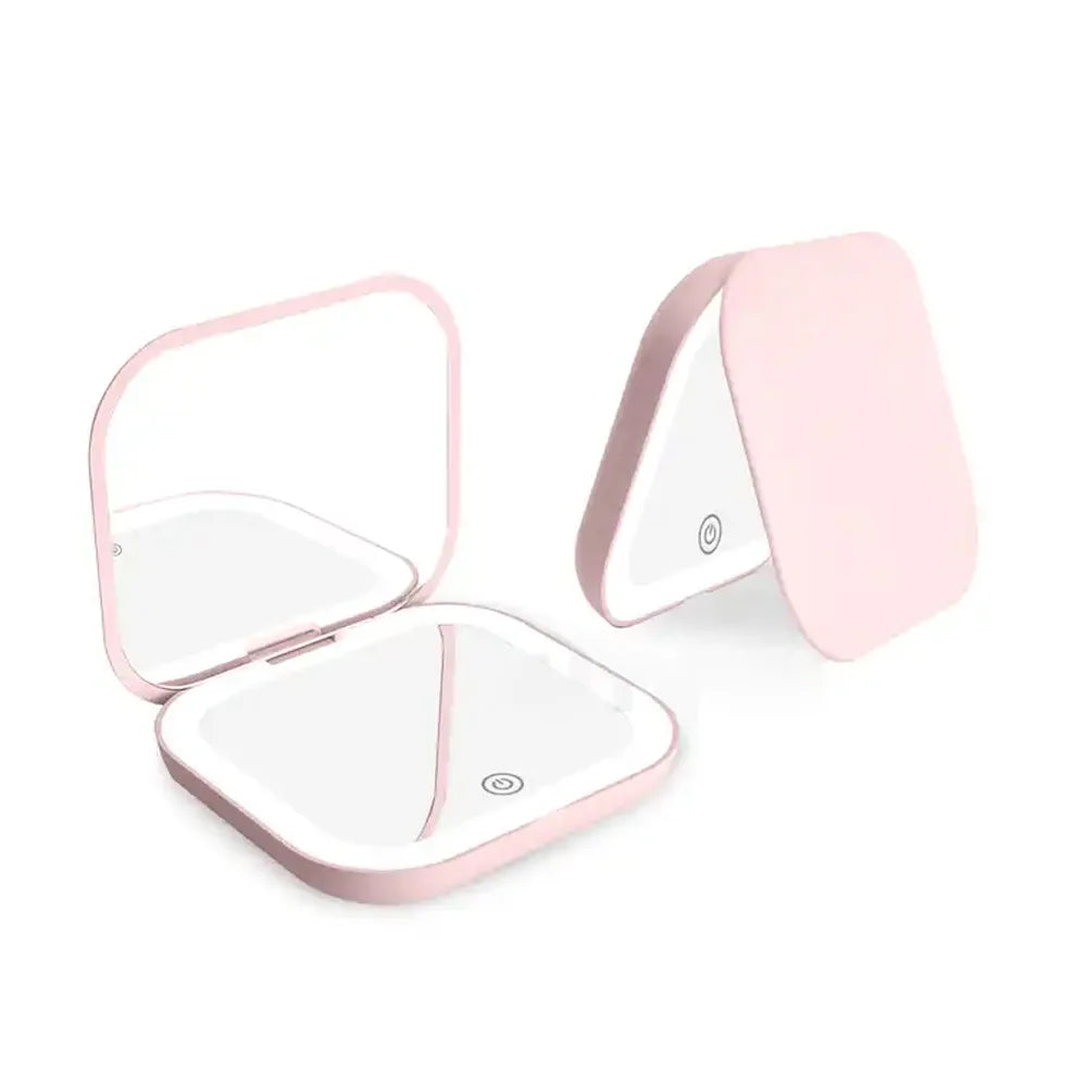 Espejo Compacto con Luces, Aumento 1X/2X, Espejo de Maquillaje LED Portátil, Plegable, de Bolsillo, para Viaje, Regalo o Bolso