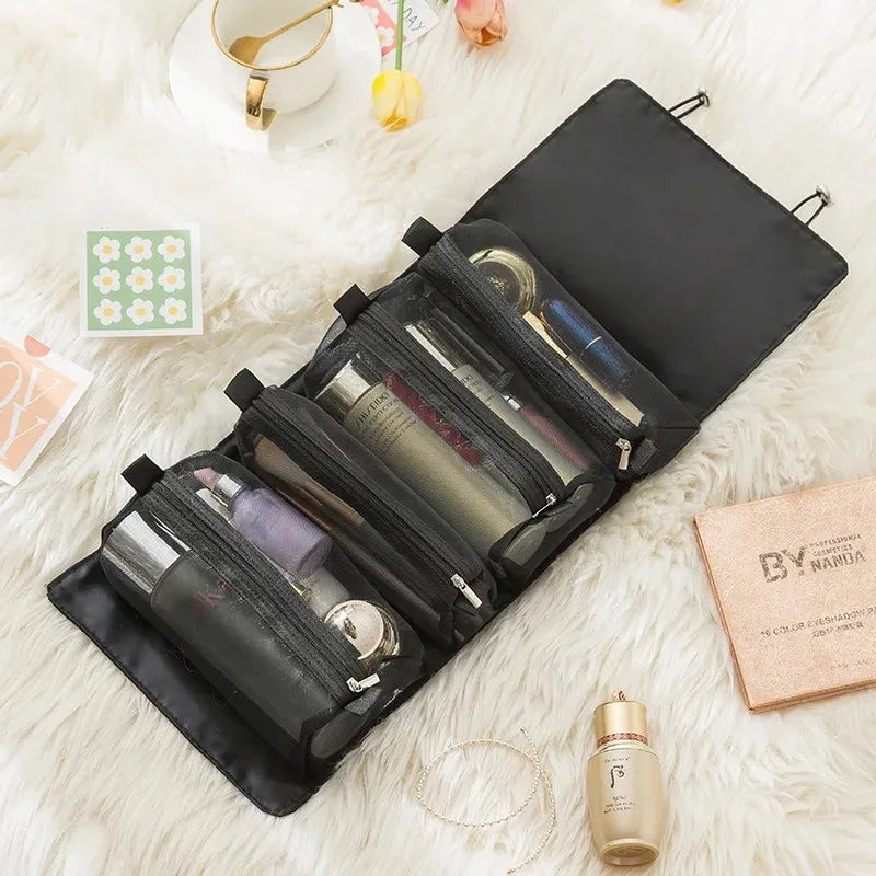Bolsa de cosméticos desmontable, portátil, de gran capacidad, 4 en 1, bolsas de maquillaje, bolsa de aseo plegable portátil para almacenamiento de cosméticos de viaje